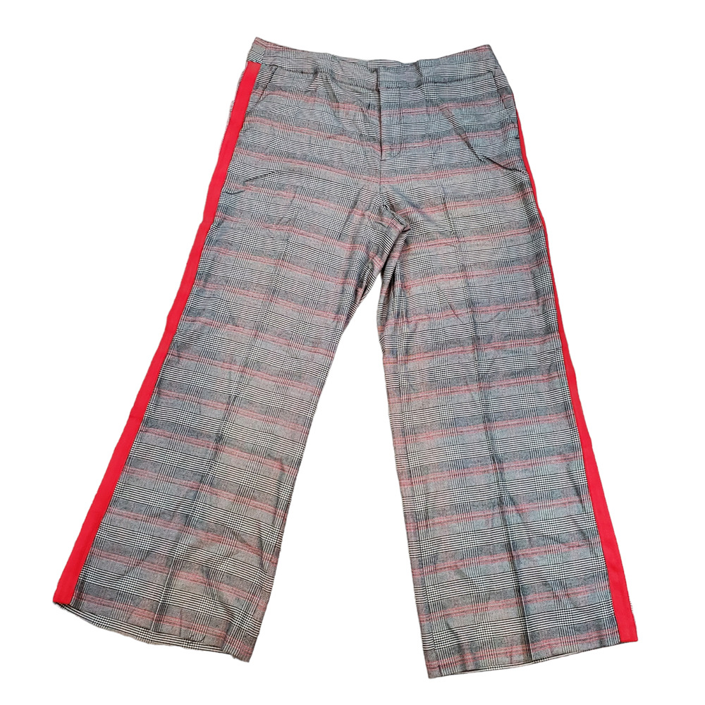 G.I.L.I Women's Wide Leg Plaid Pants w/ Stripe Detail Black/Red Color Petite 16